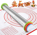 Stainless Steel Rolling Pin and Silicone Mat Set, Adjustable Thickness