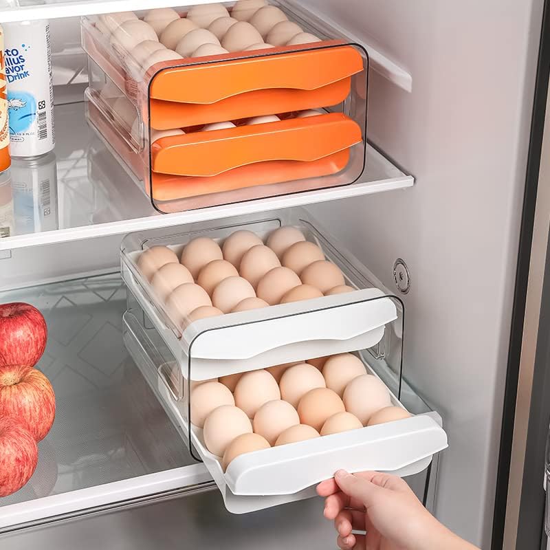 Egg Holder for Refrigerator Drawer Type Storage Box, Stackable Two