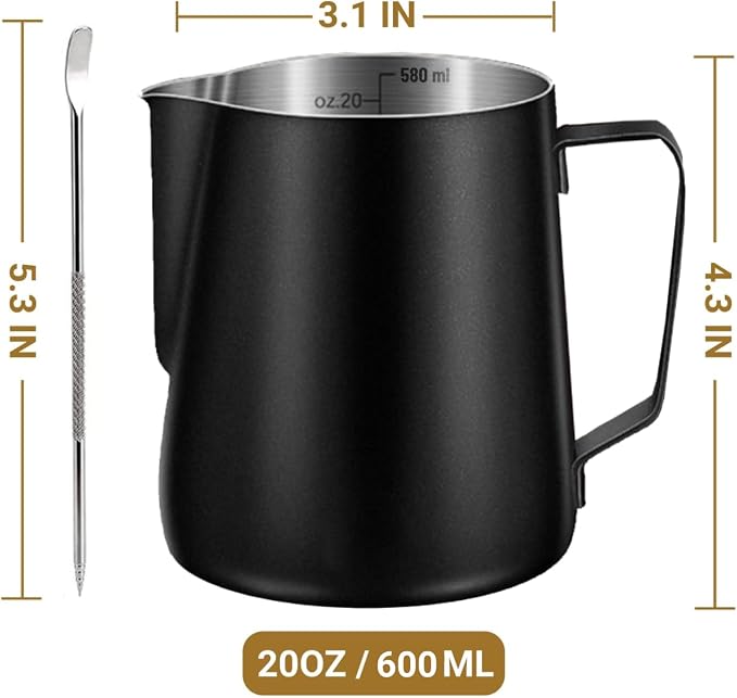 Milk Frothing Pitcher, 350ml/600ml Milk Frother Cup Stainless Steel Jug - Image 5