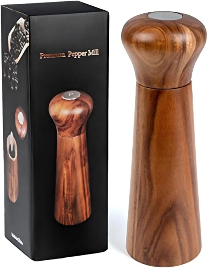 Wooden Pepper Grinder, Refillable Pepper Mill, Adjustable Pepper Shaker by UNIOVC