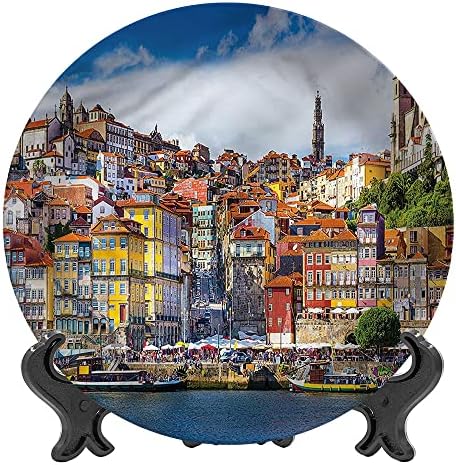 XISUNYA 8 Inch Travel Pattern Ceramic Decorative Plate,Nostalgic