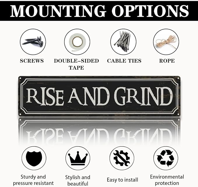Coffee Decor Signs, Rise and Grind Sign, Retro Metal Tin Sign, Coffee Home Decor - Image 3