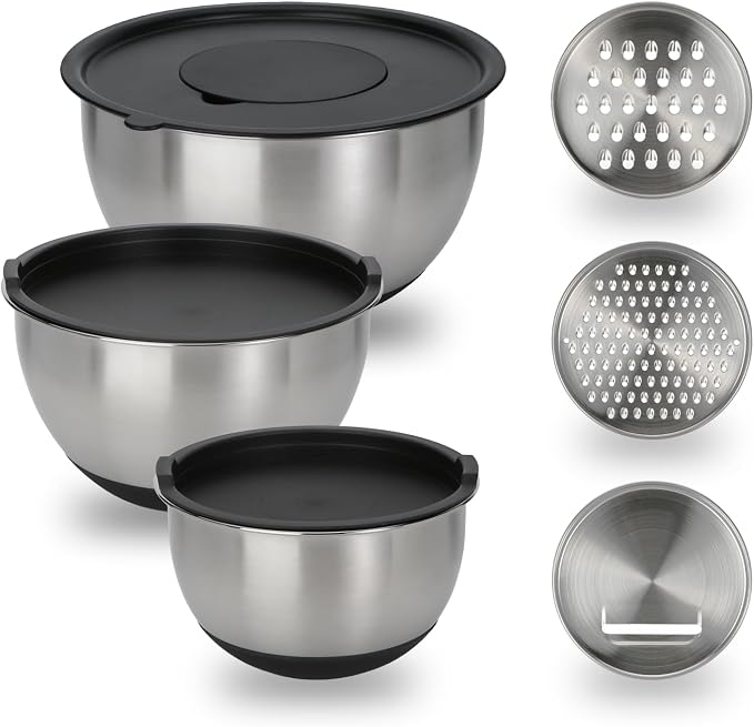 GreatChef Mixing Bowls Stainless Steel Set of 9-1.5, 5QT Bowl and Graters by Unknown