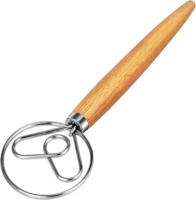 TEEVEA Danish Dough Whisk for Sourdough Bread, Wooden Handle Stainless Steel by TEEVEA