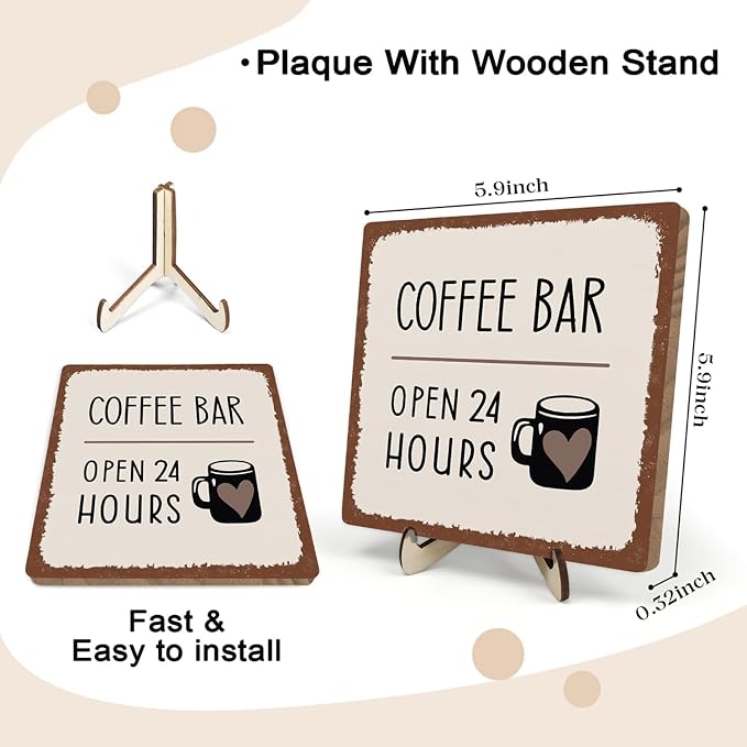 Coffee Bar Sign Plaque Decor, Coffee Bar Accessories, Rustic Wooden Tabletop - Image 2