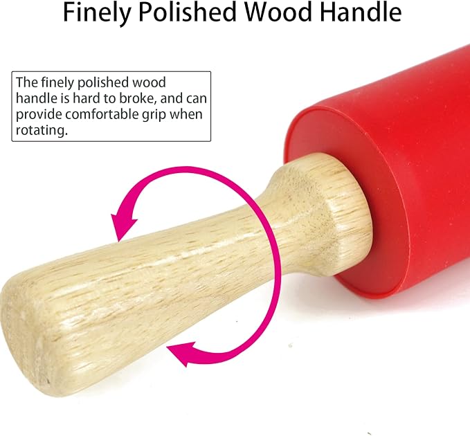 Silicone Rolling Pin for Baking Non-stick Rolling Pin Dough Roller Wooden - Image 3