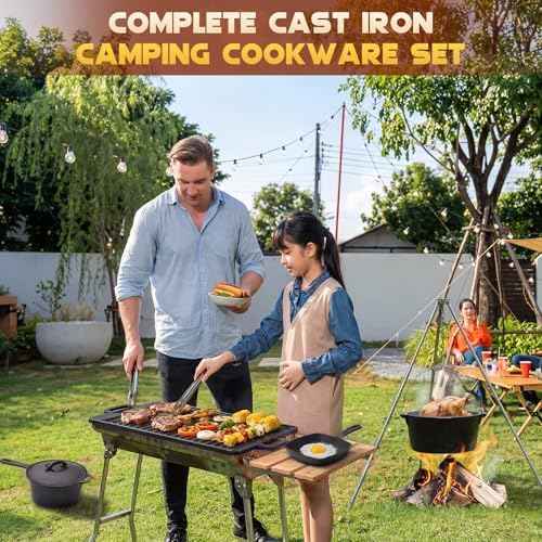 Geetery 15 Pcs Pre-seasoned Cast Iron Cookware Set, Dutch Oven Camping