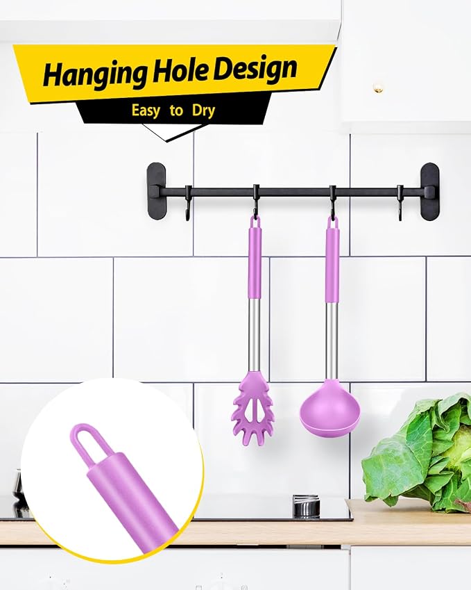 Silicone Pasta Fork and Ladle Spoon Set, Large Non Stick Kitchen Utensils - Image 6
