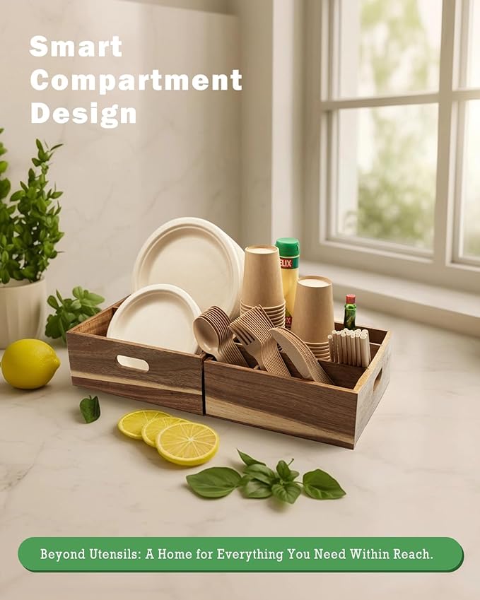 Acacia Wood Utensil Holder for Party - Image 8