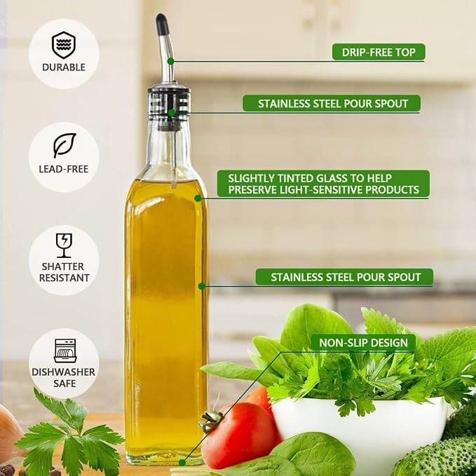 Leaflai Olive Oil Dispenser Bottle, 2 Labels, 1 Brush and 1 Funnel Oil Bottles - Image 5