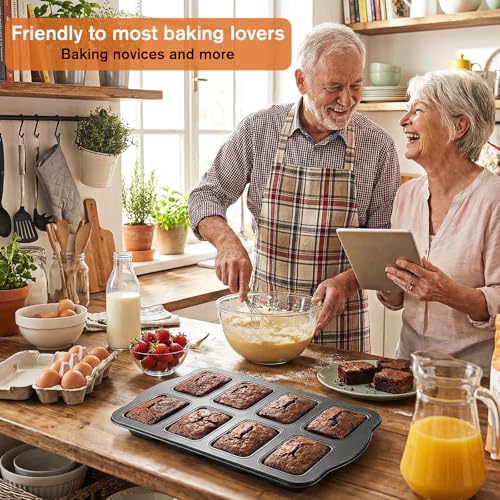 3 Pack Carbon Steel Mini Loaf Pans, 8-Cavity Non-Stick Square Small