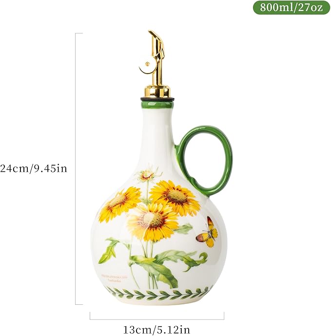 Ceramic Olive Oil Dispenser, 27 oz Floral Pattern Cruet - Image 2