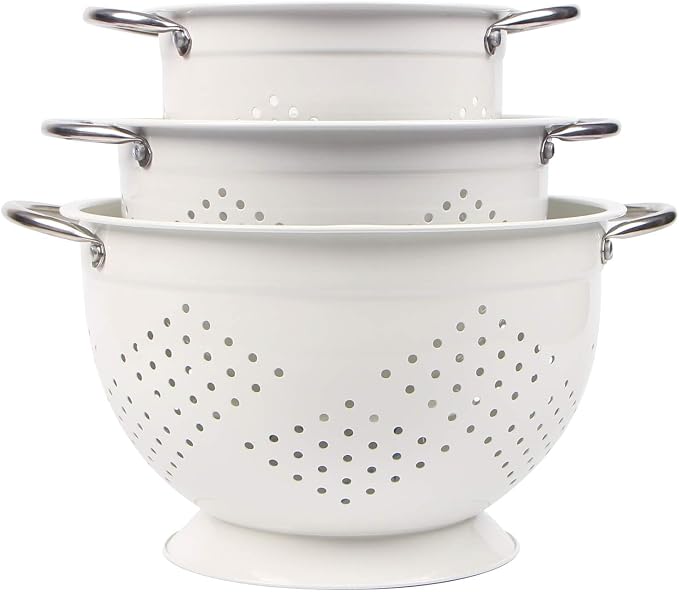 Rorence Powder Coated Steel Colanders: 1.5 Quart 3 Quart & 5 Quart Set of 3 by Rorence