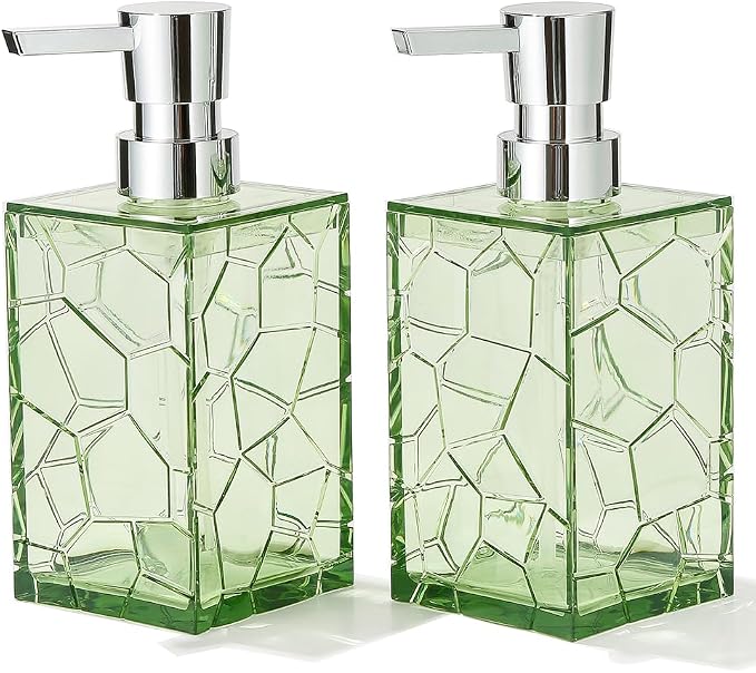 2 Pack Clear Saga Green Rust Proof Soap Dispenser Bathroom, Acrylic Plastic by KellyHome