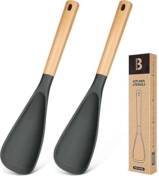 Cooking Spoon for Nonstick Cookwares, Wood Handle Spoon for Mixing, and Scrape by BADIANO