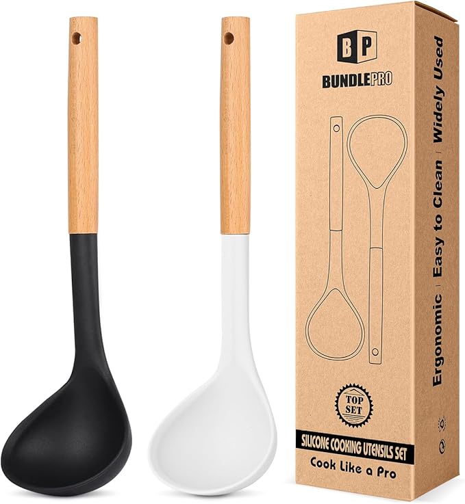 Pack of 2 Soup Ladle, Silicone Ladle Spoon by BUNDLEPRO
