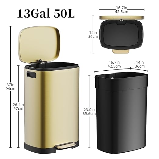 KdbK 13 Gallon Trash Can with Lid, 50L Fingerprint Proof Stainless Steel - Image 6