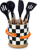LoeJan 3 Compartment Utensil Holder, Extra Large Utensil Crock, Stable Ceramic by LoeJan