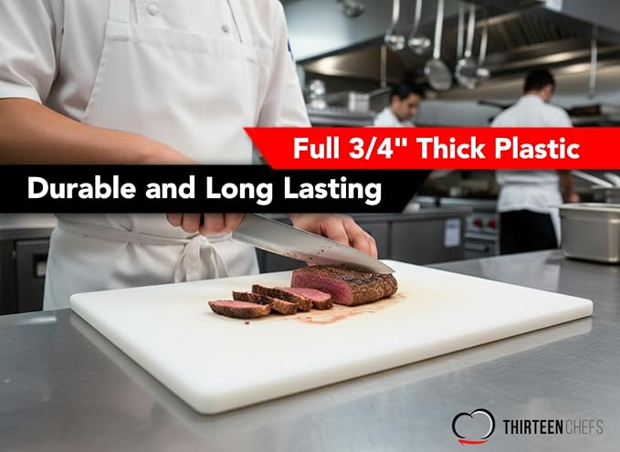 Thick White 18x12 Plastic Restaurant Cutting Board, 0.75 Inch Thick HDPP Poly - Image 3
