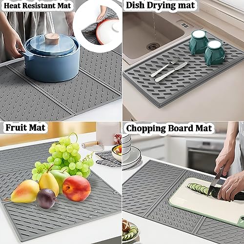 Silicone Dish Drying Mat for Kitchen Counter, Collapsible Trifold