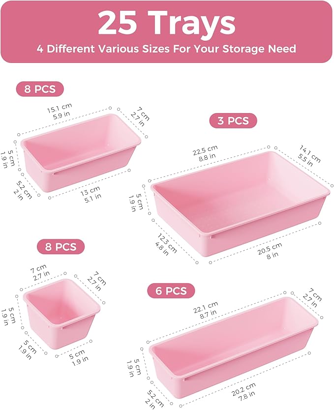 BiuLeon 25 PCS Plastic Drawer Organizers Set, 4-Sizes Vanity and Makeup - Image 2