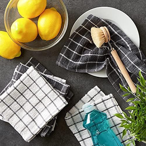 DII Basic Terry Collection Windowpane Dishcloth Set, 12x12, Gray