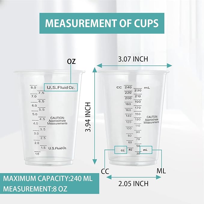 Clear Plastic Measuring Cups, 8oz Graduated Disposable and Reusable Mixing Cups - Image 2