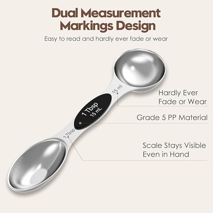 Magnetic Measuring Spoons Set of 8 | Heavy Duty 304 Stainless Steel, Triple - Image 2