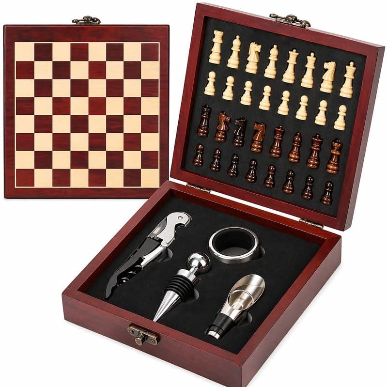 Wine Gift Set with Chess Board – Wine Accessories Kit for Men & Women