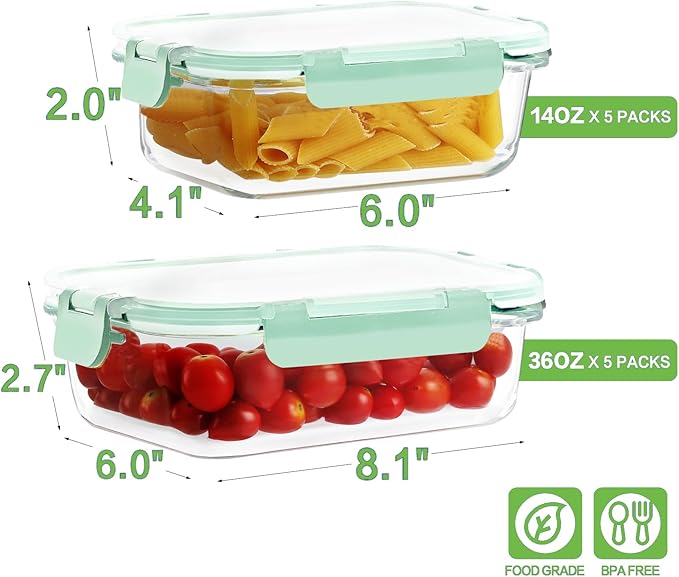 10 Pack Borosilicate Glass Meal Prep Containers - Image 2