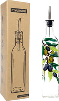 17oz Hand Painted Glass Olive Oil Bottle Dispenser - 500ml Green Oil & Vinegar by YIYUKODO