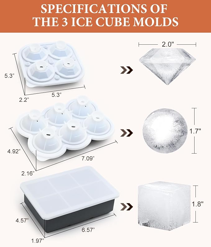 Silicone Large Ice Cube Molds, 6 Ice Ball Maker Mold, 6 Square Ice Cube Mold，4 - Image 5