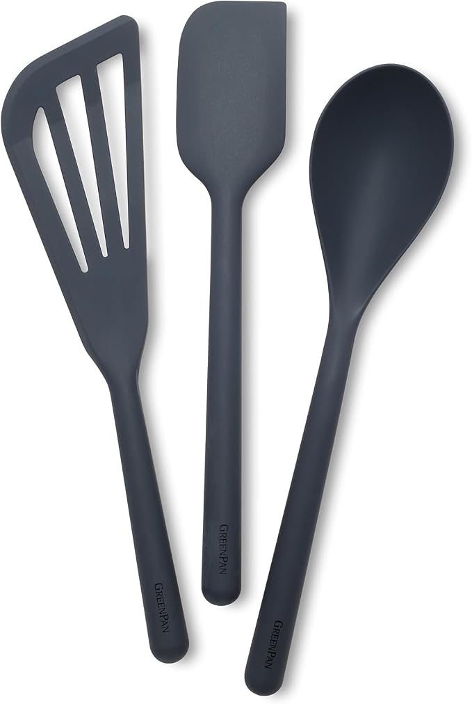 GreenPan Silicone 3 Piece Cooking Utensil Set, Fish Turner, Mixing Spatula by GreenPan