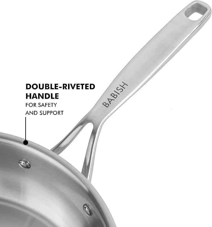 Babish 8 Inch Stainless Steel Triply Professional Grade Fry Pan - Image 4