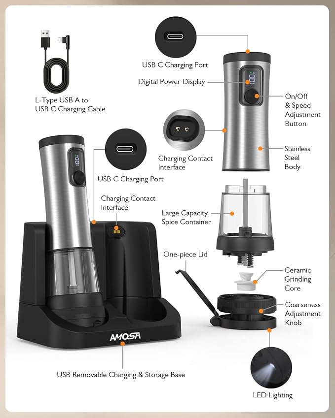 Electric Salt and Pepper Grinder Set, Upgraded 2-Speed Setting, External 5 - Image 7