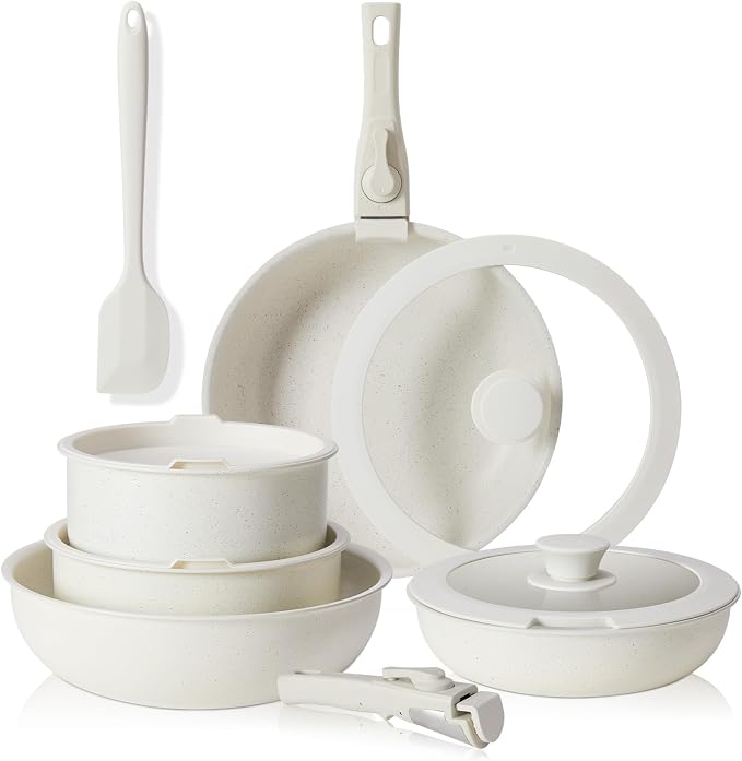 NEWBULIG 12-Piece Nonstick Cookware Set, Detachable Handle Pots and Pans by NEWBULIG