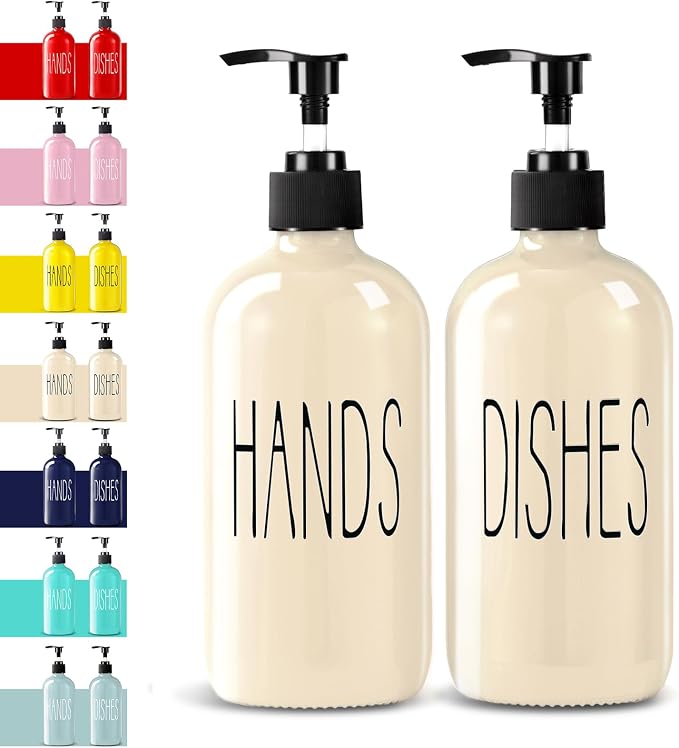 COHOSEGE Glass Soap Dispenser Set 2 Pack, 16 Oz Dish Soap Dispenser by COHOSEGE