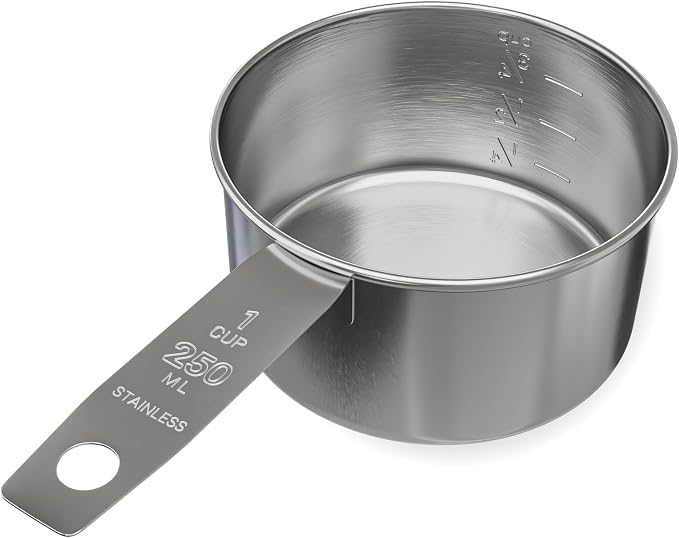 1 Cup Stainless Steel Measuring Cup | Sturdy Metal 250 ml | 240 cc | 8 oz | by Knupp+Co.