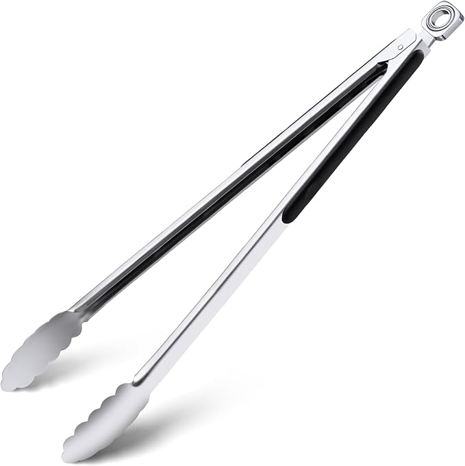 Grilling Tongs - 17 Inch Extra Long Metal Tongs, Heat Resistant Stainless Steel by HE-SANQI