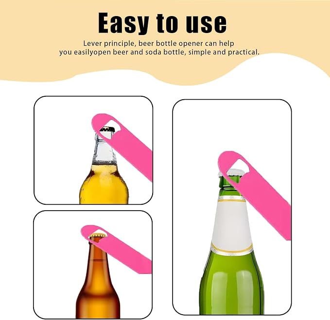 3 Pcs Pink Stainless Steel Heavy Duty Flat Bottle Openers, 7 Inch Solid Beer - Image 4