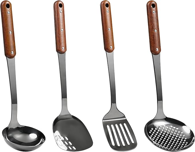 FJNATINH Stainless Steel Wok Spatula, Slotted Spatulas, Skimmer Ladle Tool Set by HOMEKITCHENTOOL