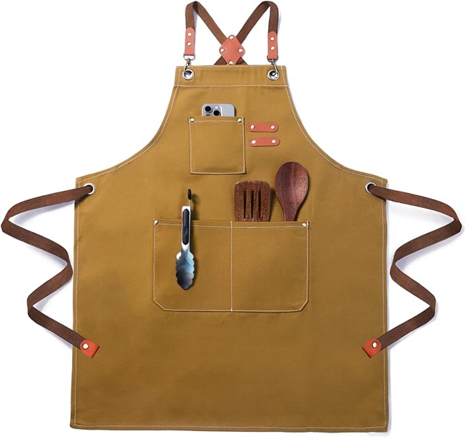 Plus Size Kitchen Apron for Men Women, Cross Back Cotton Canvas Chef Apron by Unknown