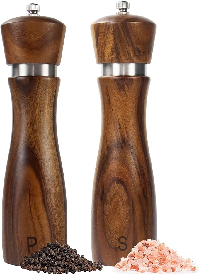 Haomacro 2 Pack Wood Salt and Pepper Grinder Set, Acacia Wood Salt and Pepper by Haomacro