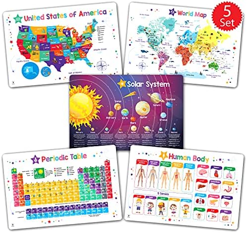 Simply Magic 5 Educational Placemats for Kids - Kids Placemats Non