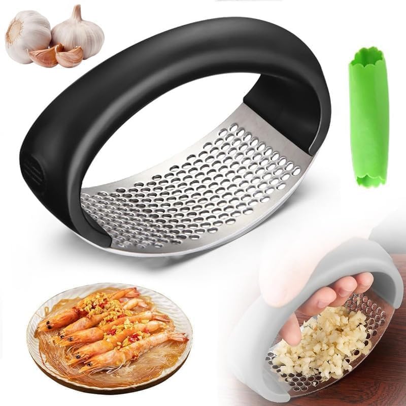 Garlic Press Rocker, Stainless Steel, Garlic Peeling Drum