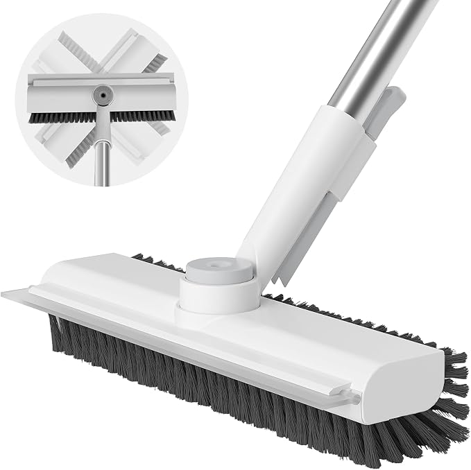 Floor Scrub Brush with Long Handle, 3 in 1 Scrape and Heavy-Duty Stiff Bristle by AIRU