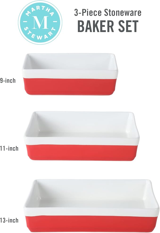 MARTHA STEWART 3-Piece Oven to Table Stoneware Bakeware Set – Baking Dish & - Image 3