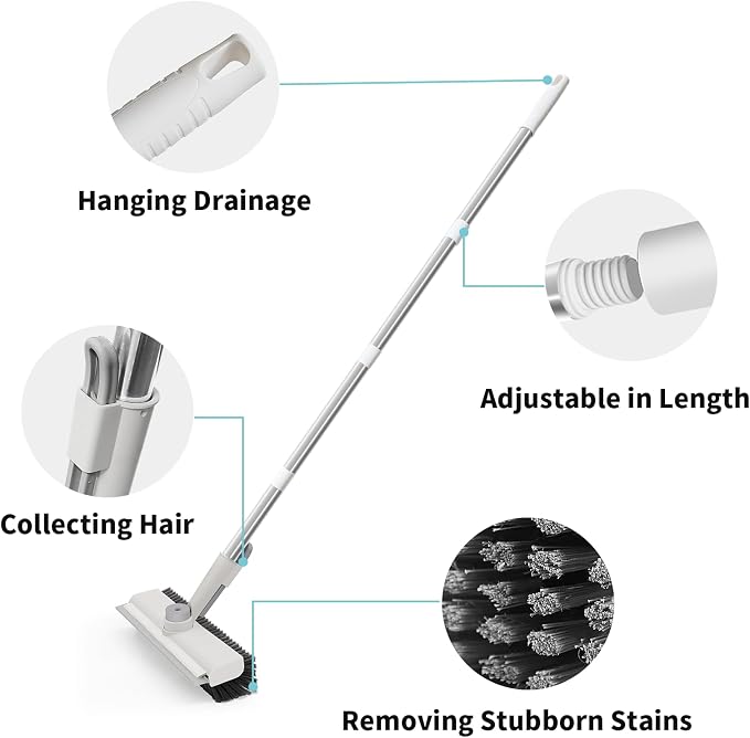 Floor Scrub Brush with Long Handle, 3 in 1 Scrape and Heavy-Duty Stiff Bristle - Image 5