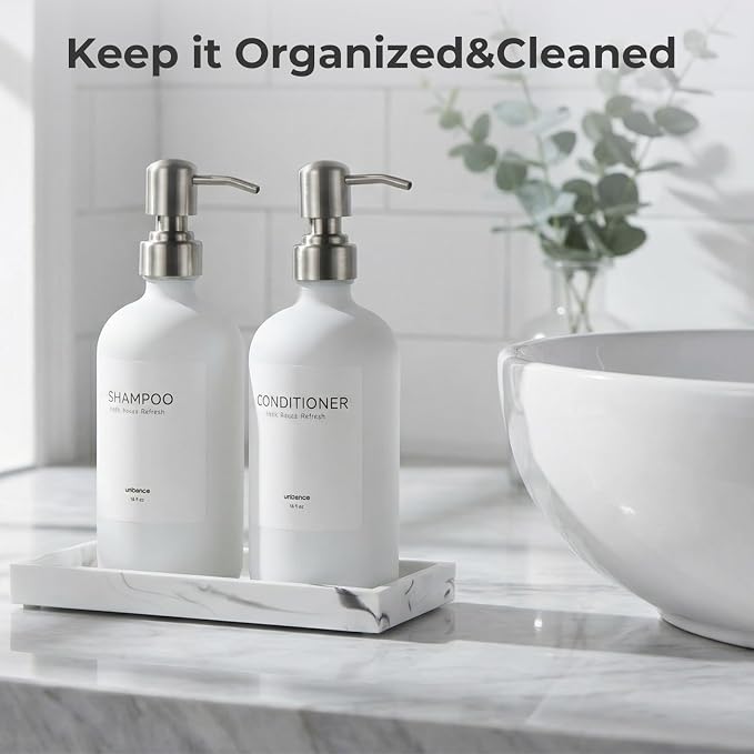 White Glass Soap Dispenser Set for Kitchen, Hand and Dish Soap Dispenser - Image 3