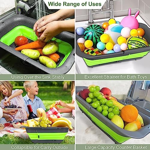 ROTTOGOON 7Qt Collapsible Colander, 15-19.8-Inch, Green